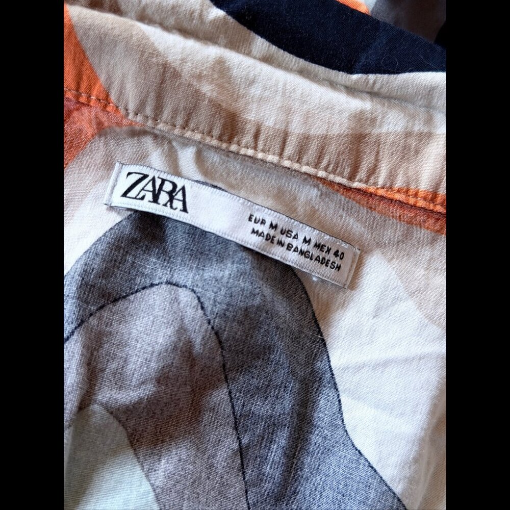 Zara Shirt Medium women's Multicolor Abstract Short Sleeve Button Up Boxy - Picture 6 of 7
